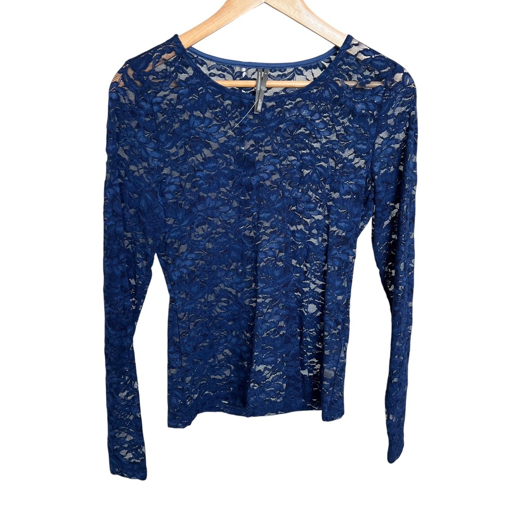 NWOT Anthropologie Navy Blue Lace Long Sleeve Layering Top SZ S Western Boho